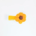 Detailed macro view of handcrafted knitted sunflower hair clip with yellow petals - Sunflower (PP182-43)