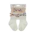 Détail de l'ensemble bandeau en dentelle et chaussettes bébé avec nœuds et antidérapant - Blanc (DP099-2)
