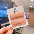 Detail of a pair of pink fabric rectangle hair clips with delicate lace trim on card - Pink (PP180-31)