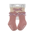 Pink ribbed socks and lace headband set with floral bows for infants aged 0-12 months - Light Pink (DP099-5)