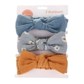 3-pack infant bow headbands in blue, daisy pattern grey, and ginger yellow cotton - Blue Daisy and Ginger Yellow Combination (DP070-10)