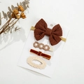 Détail d'un ensemble de 4 accessoires à cheveux en tricot avec nœuds marrons et pinces fleurs - Style Marron Foncé(DP104-3)