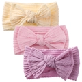 3-piece set of soft nylon baby headbands with large bows in beige, pink and lilac - Cream Pink Purple Set (KK168-4-15-24)
