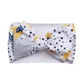 Floral baby headband with large bow in white fabric featuring black dots and yellow flowers - White Dot Yellow Floral (KK14-186#)