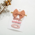 Detail of 4-piece kids hair accessory set with pink floral clip and orange knit bow - Coral Pink Style(DP104-5)