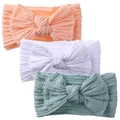 Three-piece baby cable knit headbands with large bows in soft pastel pink, white and blue - Pink Orange White Set (KK168-2-5-27)