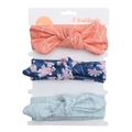Three-piece baby headband set with bunny ear knots in diverse floral and geometric patterns - Pink Geometric Line Flower Style (DP002-74)