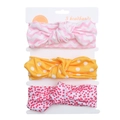 Detailed view of three baby headbands with bow knots on a white display card pack - Ripple Polka Dot Plaid Pattern (DP002-76)
