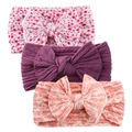 Three-pack soft baby bow headbands featuring floral patterns and knit textures - Purple Floral Set (KK168-5#+KK168-23+KK168-9#)