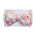 Floral print baby headband with oversized bow in soft white cotton knit fabric - Beige Pink Yellow Floral (KK14-189#)