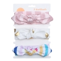 Three-piece baby headband set with stripes and gold polka dots on display card - Striped Polka Dot Three Color Combo (DP002-79)