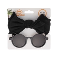 Dettaglio set accessori neonato 0-4 anni con fascia a fiocco nero e occhiali da sole orecchie gatto - Occhiali da Sole Neri E Fascia