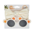 Detail of baby bow headband and panda bear sunglasses set on packaging for ages 0-4 - Beige Sunglasses And Headband