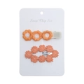 Detailed view of 2-piece set of orange floral embroidered cotton snap clips for girls - Orange And White Set (DP113-2)