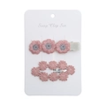 Detailed embroidery of pink daisy flower snap clips on a white presentation card - Soft Pink Set (DP113-3)