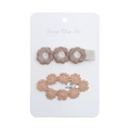 Detail view of two-piece embroidered daisy hair clips for kids on a card - Deep Beige Pink Set (DP113-5)