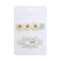 Detail view of white embroidered daisy and lace snap clips on white card holder - White Yellow Daisy Set (DP113-6)