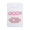 Close-up of a 2-piece pink daisy embroidery and crochet snap clip set for toddlers - Pink Combination Set (DP113-8)