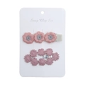 Detail of pink and grey embroidered floral snap clip set on a white display card - Pink And Gray Set (DP113-9)