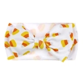 White baby headband with Halloween candy corn print and oversized bow detail - Halloween Candy Corn Print (KK14-140#)