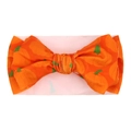 Pink elastic baby headband featuring a large orange bow with green pumpkin prints - Halloween Pumpkin Print (KK14-139#)