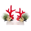 Weihnachts-Rentier-Geweih-Haarspangen mit roten Flocken grünen Kiefern und Glocken - Kiefernzweig Glocke Pilz Geweih Stil (PP171-7)