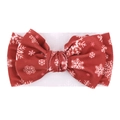 White infant headband with a large red bow featuring white snowflake patterns - Red Snowflake Print (KK14-141#)