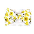 Baby headband with large bow featuring yellow sunflower and honey bee prints - Sunflower Bee Print (KK14-153#)