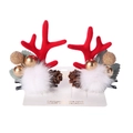 Weihnachts-Rentier-Haarspangen mit roten Geweihen, weißen Pompons und Tannenzapfen - Gold Glänzender Ball Kiefernzapfen Geweih Stil (PP171-9)