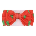 Red Christmas bow headband for babies with green tree patterns and yellow stars - Red Christmas Tree Print (KK14-133#)