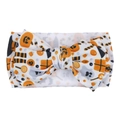 White baby headband with Halloween pumpkin print and a large decorative bow - Halloween Ghost Pumpkin (KK14-138#)