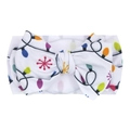 Elastic white baby headband with colorful Christmas lights and a large bow design - Christmas Lights Print (KK14-142#)