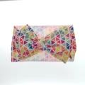 Elastic baby headband with a large bow featuring a colorful geometric triangle pattern - Geometric Colorful Print (KK14-21#)