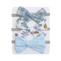Detailed view of 3-piece floral and blue bow headband set on a white display card - Blue Plaid And Colorful Leaf Style (DP114-4)