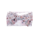 Elastic baby headband featuring a large white bow with pink floral and bird patterns - Fresh Pastoral Floral (KK14-12#)