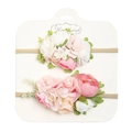 Zweiteiliges Set weiche Nylon-Stirnbänder mit rosa und cremefarbenen Kunstblumen - Dp079-3