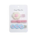 Vista dettagliata del set di tre fermagli per capelli con fiori ricamati da bimba - Set Fiore Grande Bianco Sporco Centro Rosa (DP112-1)