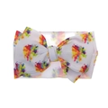 White waffle fabric baby headband with colorful paint splatter print and a large bow - Colorful Watercolor Print (KK14-18#)