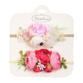 Set di due fasce floreali per neonati con rose rosa e rosse su morbide bande in nylon - Stile Rosa Rosso (DP079-5)