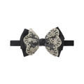Dettaglio del fiocco nero in grosgrain con pizzo floreale dorato e fascia elastica - Nero (EE128-1)