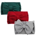 Set of three ribbed baby bow headbands in dark green, red, and soft grey colors - Dark Green Red Grey Set (DP022-1)
