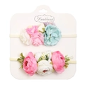 Set di due fasce per neonati in nylon morbido con fiori di stoffa rosa e bianchi - Dp079-8
