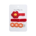 Détail de l'ensemble de 3 barrettes à fleurs marguerites avec broderie rouge et nœud velours - Set Brodé Rouge Orange (DP112-10)