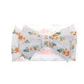 Baby bow headband featuring white ribbed knit fabric with orange and yellow floral prints - Fresh Ribbed Floral (KK14-14#)