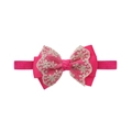 Detailed view of pink double-layered lace bow headband with floral embroidery for baby girls - Rose Pink (EE128-17)