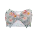 Floral print baby headband with oversized bow in blue waffle knit fabric for girls - Grey Blue Vintage Print (KK14-13#)