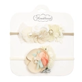 Set di due fasce beige per neonati con fiori in tessuto, pizzo e perle sintetiche - Stile Perla Crema Beige Chiaro (DP079-12)
