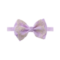 Detailed macro view of purple baby headband featuring gold lace floral embroidery accents - Purple (EE128-24)