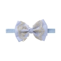 Detail view of baby lavender lace bow headband with silver floral embroidery - Light Purple (EE128-26)