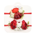 Set di due fasce floreali rosse per neonati con morbido nylon su scheda display - Dp079-14